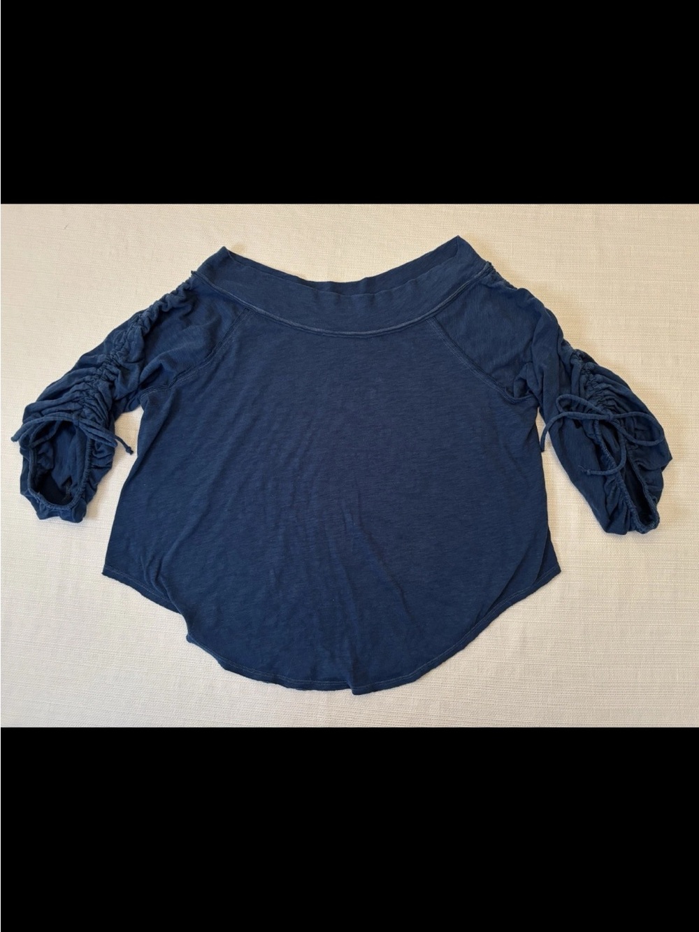 We The Free Women’s XS Oversized Ruched Sleeve Scoop Neck Blouse Blue Boho